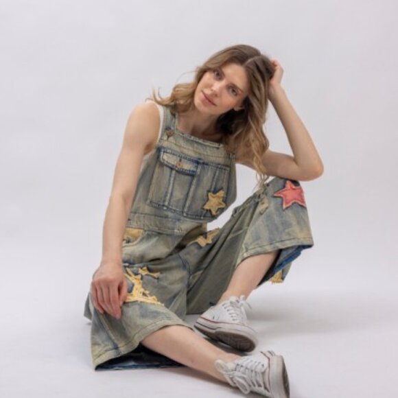 Star And Peace Patchwork Denim Bib Overalls PRE ORDER - Picture 14 of 14